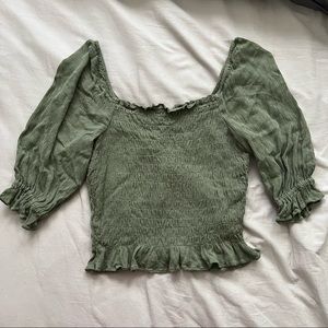 AMERICAN EAGLE Olive Green Smocked Top